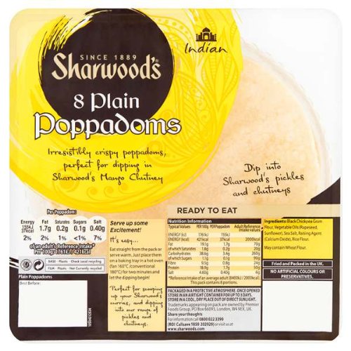 Sharwood's5x8 Plain Poppadoms