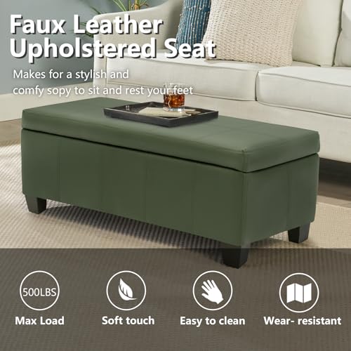 Image of 41 inch Storage Ottoman, Storage Bench with Safety Hinge, Upholstered Synthetic Leather Ottoman Bench for Bedroom, Living Room, Entryway, Hallway, Foot Rest, Support 500lbs
