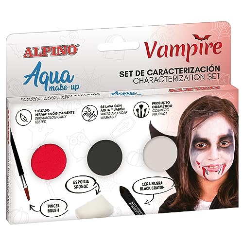 Alpino Conjunto de caracterização Aqua Make up vampiro | maquilhagem facial e corporal base de água, ideal para disfarces de crianças e adultos, pintura à base de água para uso recreativo e