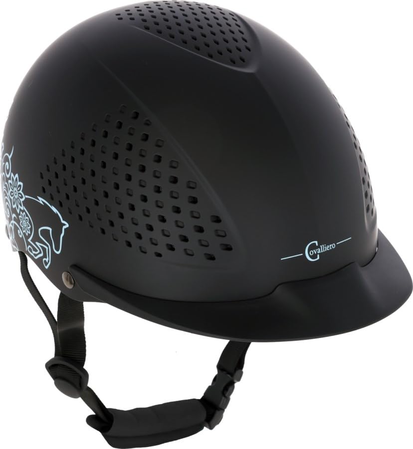 Covalliero 3230154 Kask jeździecki Beauty 2.0, 4-punktowe mocowanie, czarny, 48-51 cm