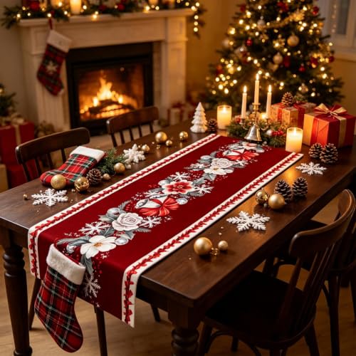 Floral Pattern Christmas Table Runner Linen Table Runner for Dining Table - image 6