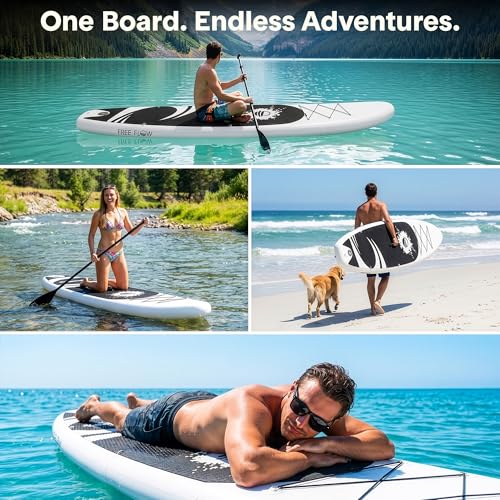 Image of SereneLife 10'6 inch Inflatable Stand Up Paddle Board with Premium SUP Accessories - 32 inch Wide Stable Design with Non-Slip EVA Deck Pad, for Youth and Adults, 350 lbs. Capacity