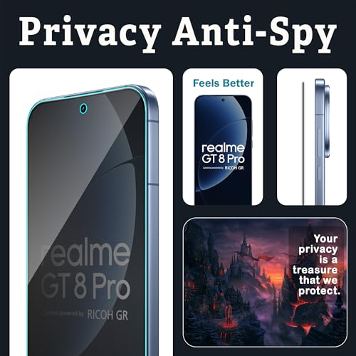 Image of ArmourPro Anti-Spy Privacy Tempered Glass for Realme GT 8 Pro - Anti Peeping Screen Protector, Edge to Edge Full Coverage, 9H Hardness, Easy Installation Kit | Pack of 2