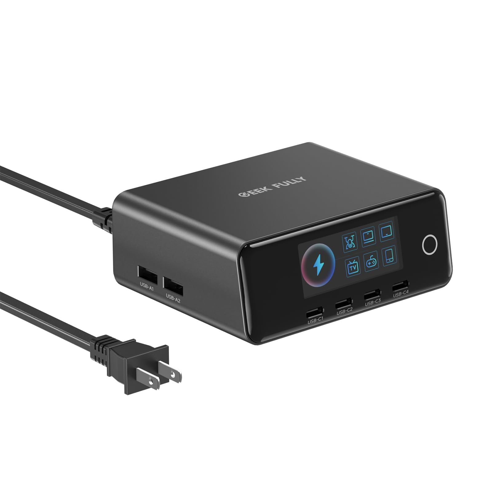 240W GaN Charger, 6-Port USB C Charger with 140W Max PD 3.1 Port, TFT-Screen Display Desktop Charging Station Adapter for MacBook Pro/Air M3/M2, Laptops, iPhone 17/16, Galaxy S24/S23, iPad, Steam Deck