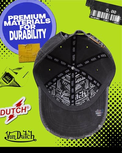Image of Von Dutch Men & Womens Baseball Caps - Breathable Adjustable Snapback Soft Cotton Canvas Curved Brim Vintage Hat
