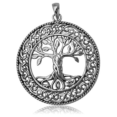 925 Solid Sterling Silver Large Tree of Life with Celtic Crown Pendant Cover