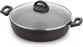 Multiflon Churrasqueira 28 Centímetros com Tampa de Vidro Aluminio Antiaderente Linha Versátil Resistente Durável e Saudável