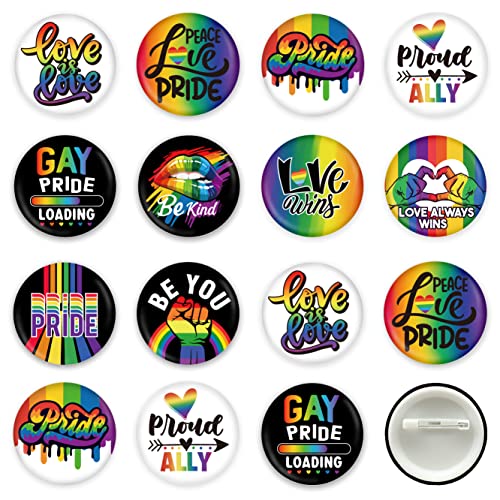 Cinrobiye 30 Pcs Rainbow Pride Badges Pins?Gay Pride Button Pins LGBT Love Gay Lesbian Rainbow Brooch Round Lapel Pins Accessories Stuff for Backpacks Clothes Hats Bags Gay Party Decorations Supplies