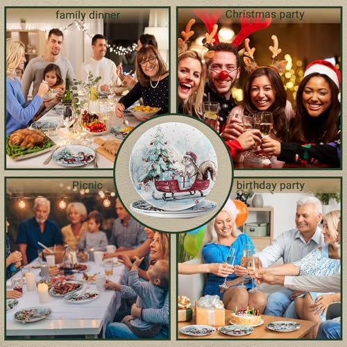 10" Christmas Melamine Plate Set – Dishwasher-Safe, Festive Round Plates with Santa, Snowman, Reindeer & Squirrel Watercolor Designs – Holiday Dinnerware for Table Decor & Parties (Set of 4) – Image 8