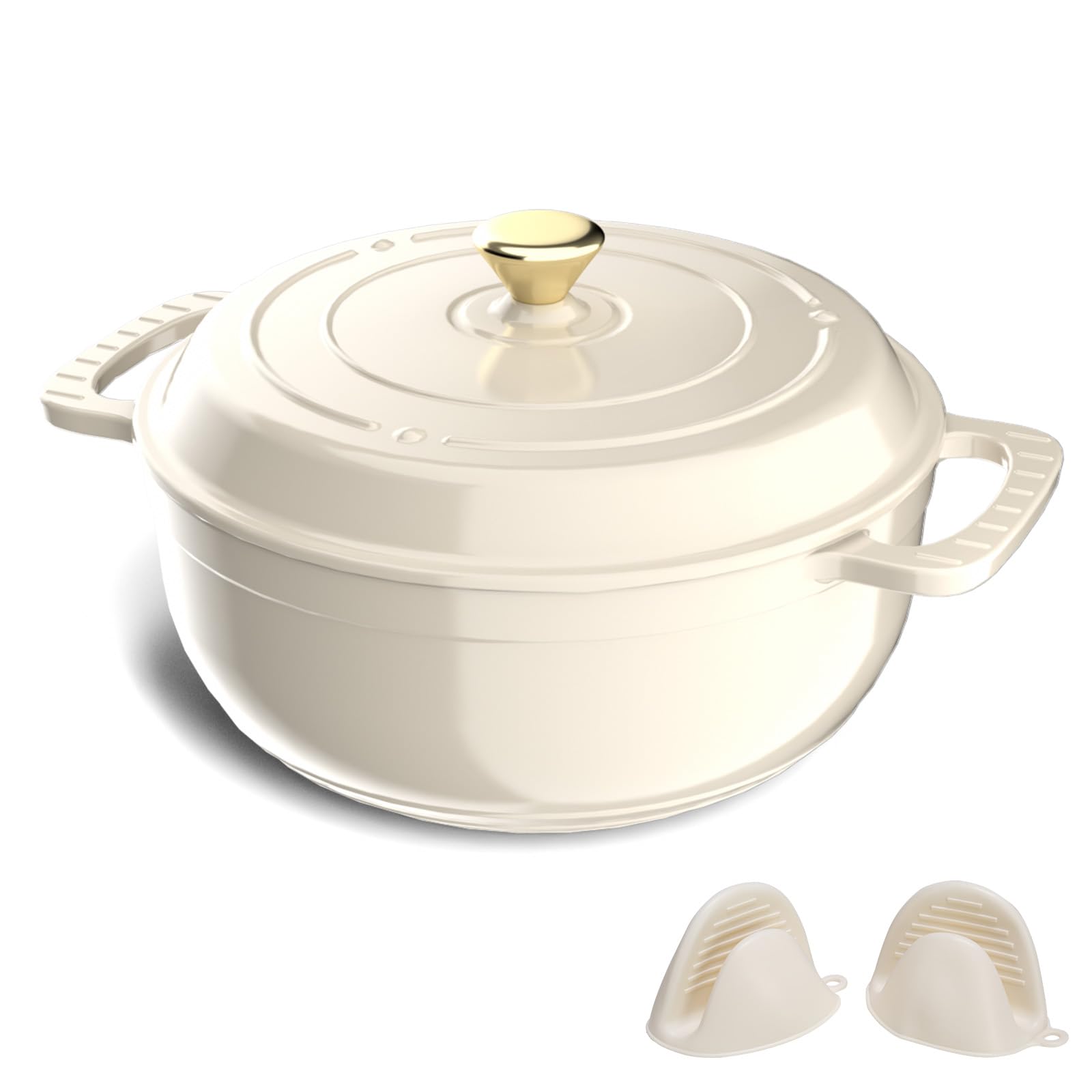 ROVSON Enamelled Cast Iron Dutch Oven, Casserole Dish with Lid and Silicone Gloves, Oven Safe Pot for Bread Baking, Braising and Stews (Ivory White, 6QT)