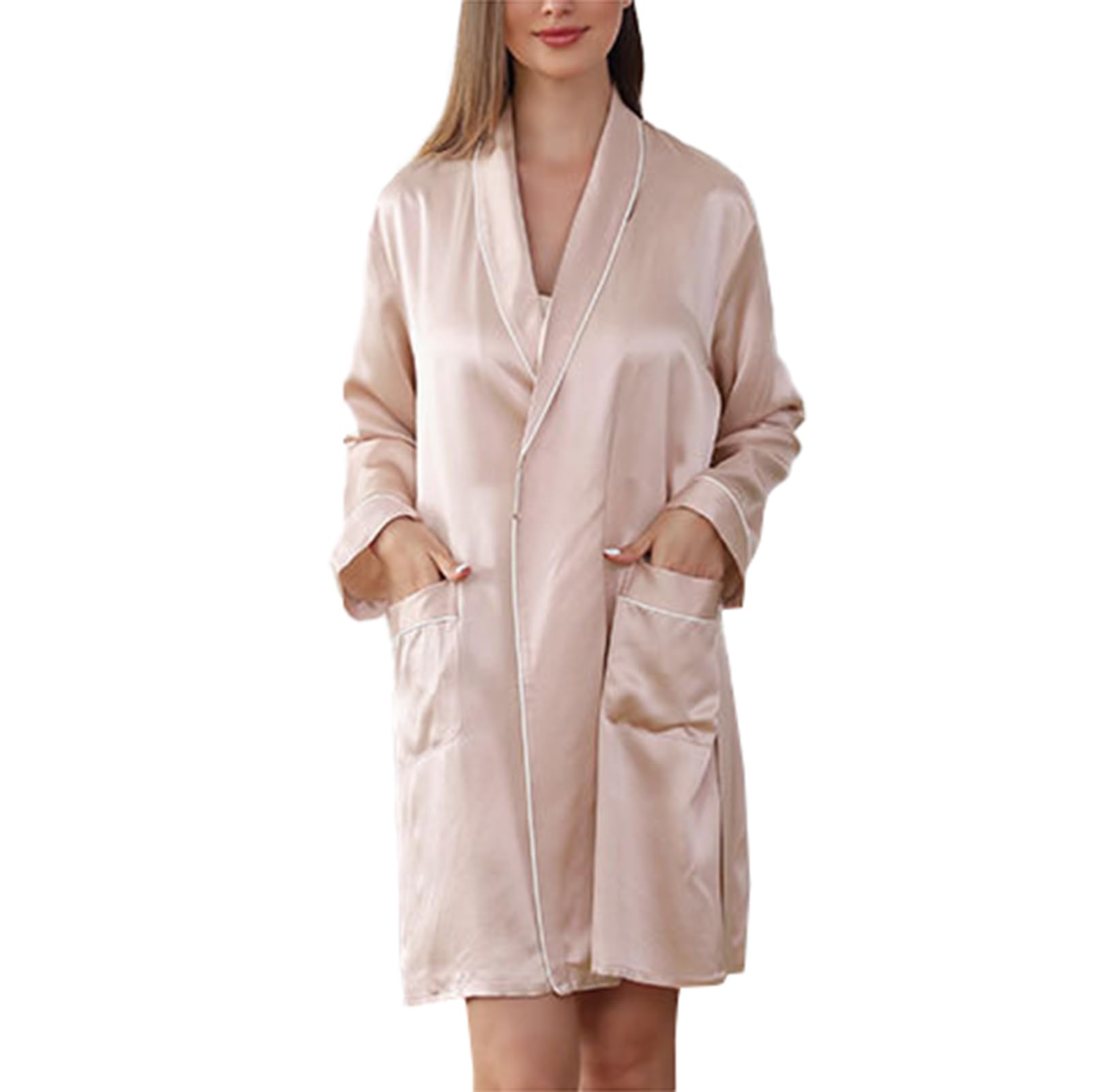 Damen Seide Nachthemden,19 Mama Sexy Satin Nacht Bademäntel Damen Satin Nachthemd,Lotus Root pink,S
