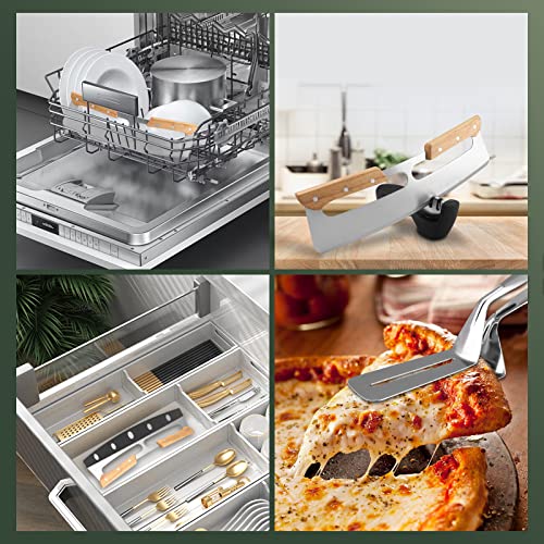 Plvtnm Pizza Cutter Rocker Blade 14Inch With Wooden Handle, Pizza Slicer Wheel Stainless Steel Big Pizza Knife With Knife Sharpener And Pizza Gripper #TOP3