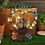 Solar Owl Garden Ornaments, Waterproof Figurine with Solar Powered LED Lights, Owl Statue Garden Decoration, Gifts for Mum and Lover, Patio Lawn Yard Decor