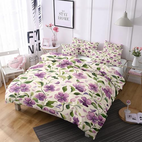 Housse de couette 140x200 chic et nature au motif botanique violet - 5