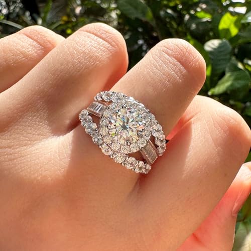 SHELOVES Brilliant Round Halo Wedding Rings for Women Vintage CZ Bridal Ring Sets 925 Sterling Silver Sz 5-103