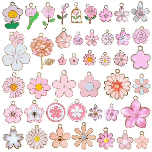 RYXZEN 43 Style Breloques Fleurs Charm Pendentifs Rose Floral Thème Fleur Charmes Marguerite Fleur de Cerisier Dangle Émail Charme pour Collier Boucle D'Oreille Bracelet Bijoux Fournitures Artisanales