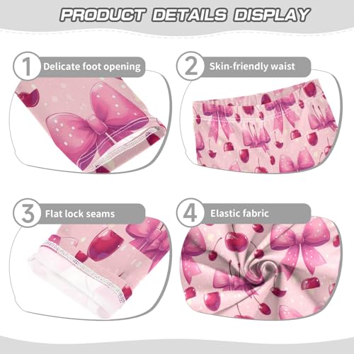 Pink Bows Hearts Cherry Cartoon Dots Girls Leggings Kids Yoga Pants Dance Active Tights 4T3