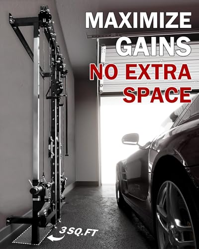 Image of Mikolo Folding Squat Rack, Wall Mounted Power Rack with Cable Crossover Machine & LAT Pull Down, Functional Trainer with 5 Adjustable Function Modes, Basic Home Gym Package with Weights(Black)