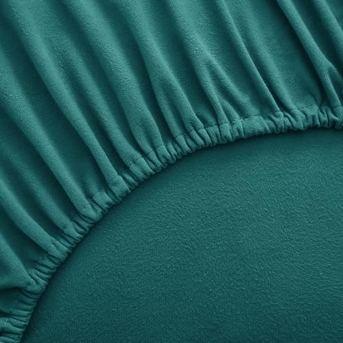 Flannel Sheets Queen Size Warm and Cozy Deep Pocket Breathable All Season Bedding Set with Fitted with Full Elastic & Built in Corner Sheet Straps, Flat and Pillowcases, Queen, Teal