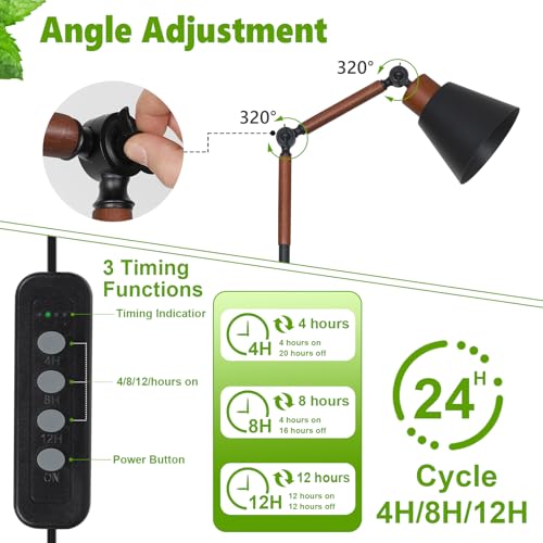 Image of HMVPL Grow Lights for Indoor Plants Full Spectrum, Plant Lights for Indoor Growing with 20W COB Grow Light Blub, 4 /8 /12H Timer, Standing Tall Grow Lamp for Middle Large Plants(75'', Height Adjustable)