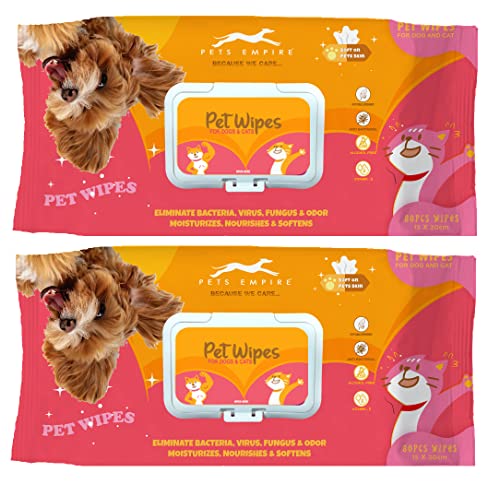 Pets Empire Pet Wet Wipes for Dogs, Puppies, & Pets Paw Cleaning, and Daily Care Soft on Pets Skin (15×20 cm) 80 Pcs x Pack of 2