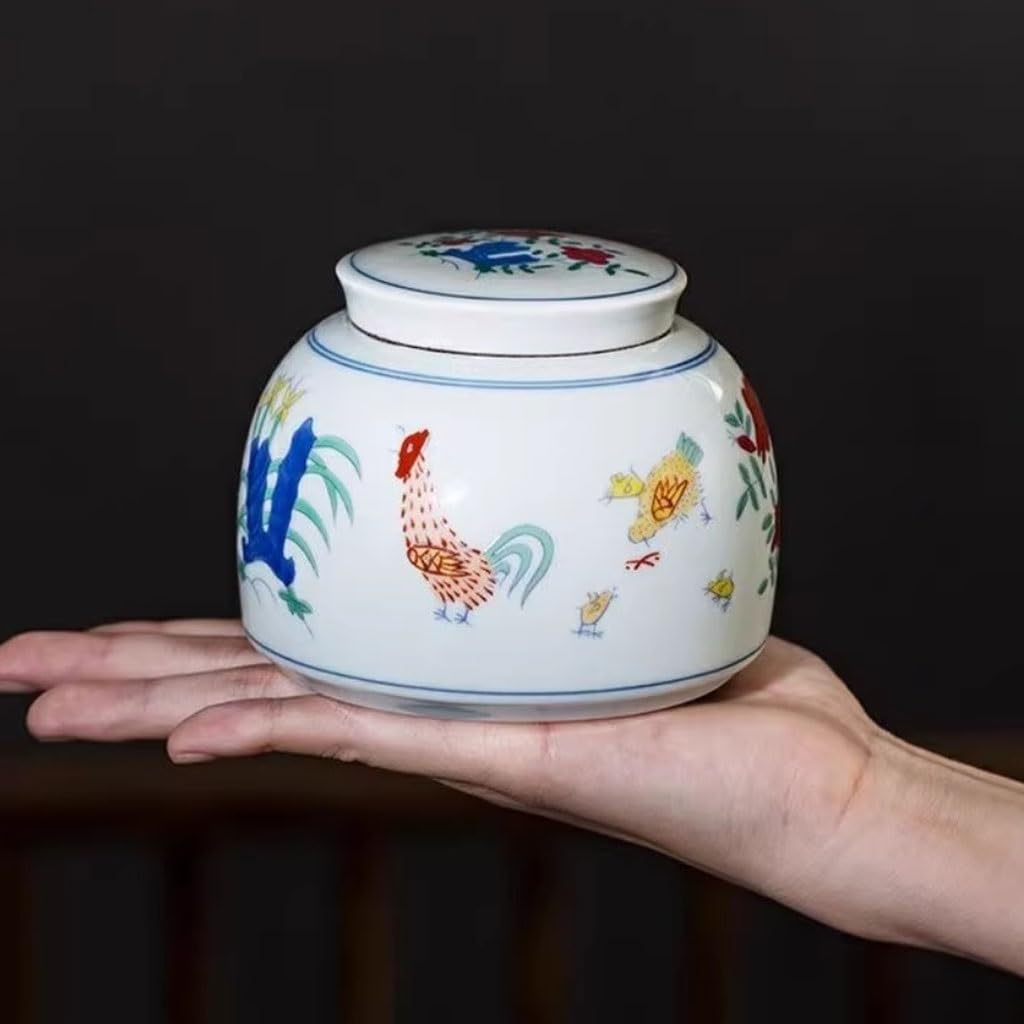 Barattoli Da Tè Barattolo da viaggio for riporre il tè in porcellana bianca Barattolo da tè Pu'er Barattolo da tè con tazza di pollo dipinto a mano Barattolo sigillato in ceramica Barattolo Per Conser