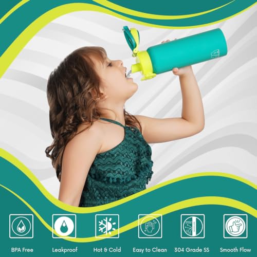 Image of CRYA Zenith 600ML Stainless Steel Water Bottle for Hot and Cold Beverages for Upto 24 Hours, BPA Free and Leakproof Thermosteel Double Walled Insulated Vacuum Thermos Flask (600 ML, Cyan Green)