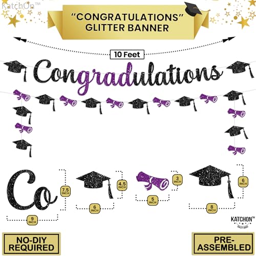 Image of KatchOn, Glitter Purple Congratulations Banner - No DIY, 10 Feet | Graduation Banner Class of 2026 | Purple Graduation Decorations 2026 | Grad Cap Decorations | Congrats Banner