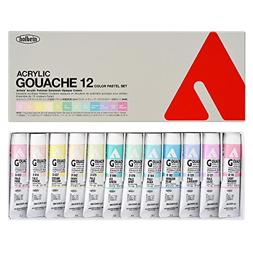 HOLBEIN ACRYLIC GOUACHE Made in Japan Acrylic Gouache (Opaque Acrylic Resin Paint) 0.7 fl oz (20 ml) Pastel Color 12 Color Set