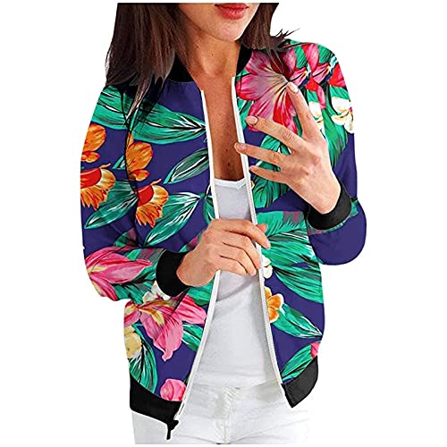 Image of Ladies Bomber Jacket Retro Floral Print Zipper Jacket Casual Tops Coat Outwear Women Long Sleeve Spring Autumn Jacket