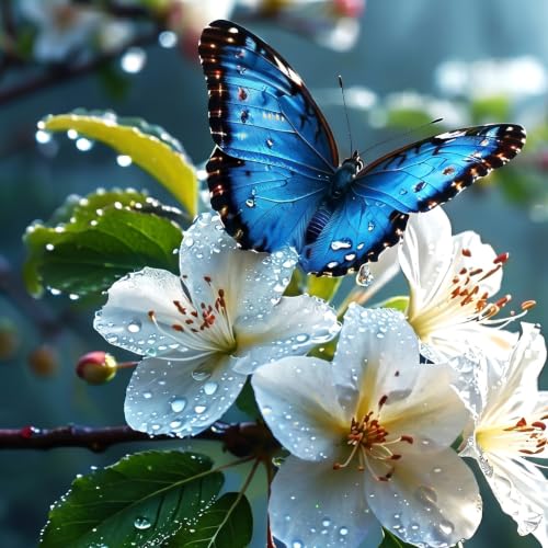 Image of Home Sizzler 7D Blue Butterfly & White Flowers Eyelet Polyester Room Darkening Door Curtains - 7 Feet (Pack of 1)