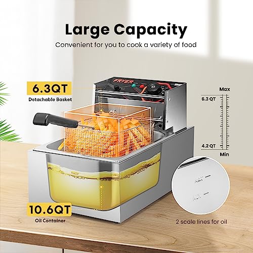 image for VIVOHOME 2500W 10.6 QT Electric Deep Fryer with 6.3 QT Removable Baske