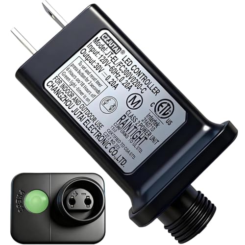 Yowin 30V 6W Class 2 Power Supply 120V AC 60hz Christmas Tree Lights Adapter with 6h Timer, 8 Modes Power Supply Waterproof Inflatable Plug Replacement, 2 Pin LED Driver Connector for Outdoor Lights
