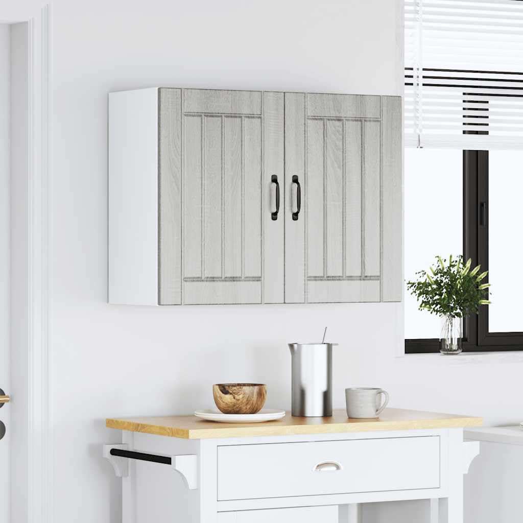 Lucca Küchen Hängeschrank Grau Sonoma, Holzwerkstoff, Wandmontage, Aufbewahrungsschrank mit Glastüren, 80x31x60cm, Moderner Vorratsschrank für Geschirr und Kochutensilien