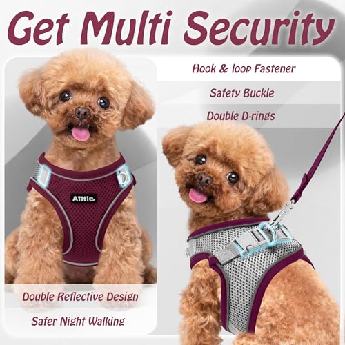 Image of AIITLE Escape Proof Dog Harness - Xmas Step in Adjustable Dog Harness No Choke Over with Breathable Mesh and Quick-Release Buckle - Outdoor Walking, Training for Medium Dogs Burgundy XL