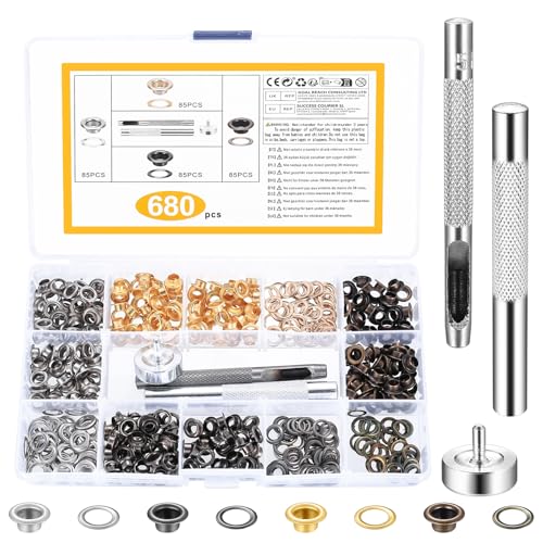 680 Kit Oeillet Couture, 5mm Trousse à Oeillets pour Baches, Kit Oeillets Couture, Œillets...