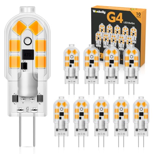 G4 Bombilla LED, 10pcs 3000K 200LM Lámpara, 2W Equivalente a 20W Halógena, AC/DC 12V Sin Parpadeo y No Regulable, Luz Cálida Para Salón, Dormitorio