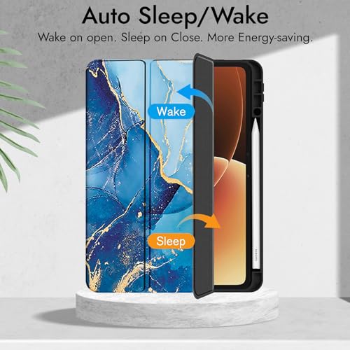 Image of Robustrion Cover for Xiaomi Mi Pad 8 /8 Pro /Xiaomi Pad 7 /7 Pro 11.2 inch Cover Case with [Pencil Holder], Trifold Flip Case Cover for Xiaomi Pad 7 /8 Cover [Auto Sleep Wake] - Marble Blue