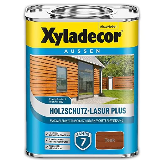 Xyladecor Holzschutz-Lasur Plus, Maximaler Wetterschutz und einfachste Anwendung, Teak, 4 l