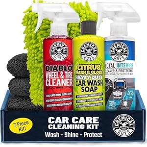 Chemical Guys Car Cleaning Kit – With Car Wash Soap, Wheel Cleaner, Total Interior, Car Wash Mitt – Interior and Exterior Wash Kit With Vehicle Cleaning and Detailing Accessories – 7 Item Kit