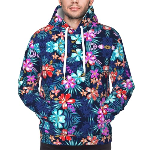 Sweat à capuche bleu floral pour homme | Pull doux et léger décontracté