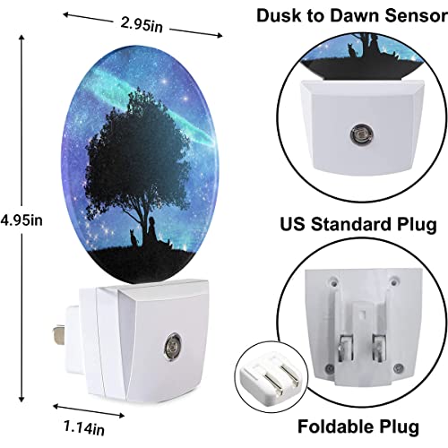 Image of Galaxy Night Light Big Tree Under Starry Sky Stars Plug-in Night Lights with Dusk-to-Dawn Sensor for Bedroom, Bathroom and Living Room 0.5W Sleep Friendly for Women /Girls /Boys