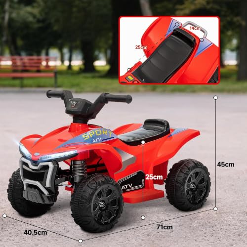 AIYAPLAY Quad Électrique Enfant, 6V 2,5 km/h, Phares, 18-36 Mois, Rouge