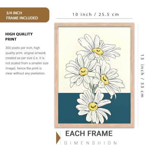 Image of kotart Aesthetic Line Art Home Decoration | Floral Paintings With Frame For Living Room Bed Room Hotel Wall Decor Digital Reprint Set of 3 (10X13 inch)