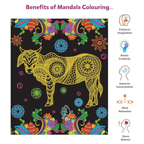 Image of Little Berry DIY Neon Animals & Birds Mandala Art Kit for Girls 9-12 Years | Art & Craft Kit for Girls | Colouring and Painting Set for Kids with 12 Mandala Designs and Sketch Pens | Gift Set for Kids Age 9+