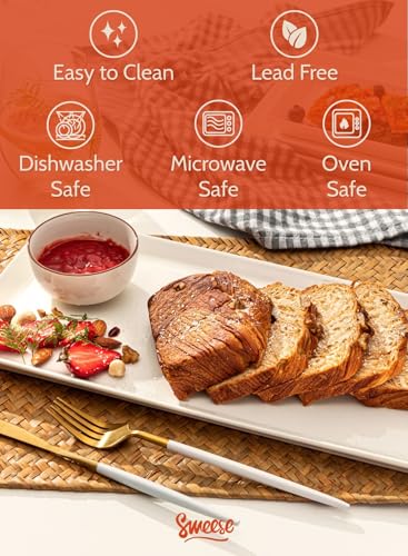 Sweese White Serving Platters, Porcelain Serving Trays for Parties, Large Rectangular Plates - 15.5 Inch, Set of 4