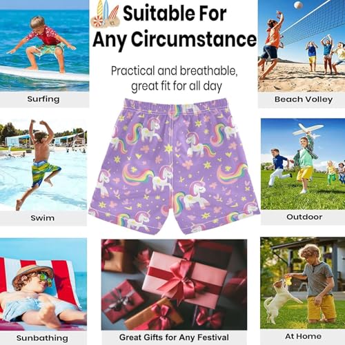 visesunny Summer Boy's Beach Shorts Colorful Purple Unicorn Quick Dry Swim Trunks Baby Boy Bathing Suit2