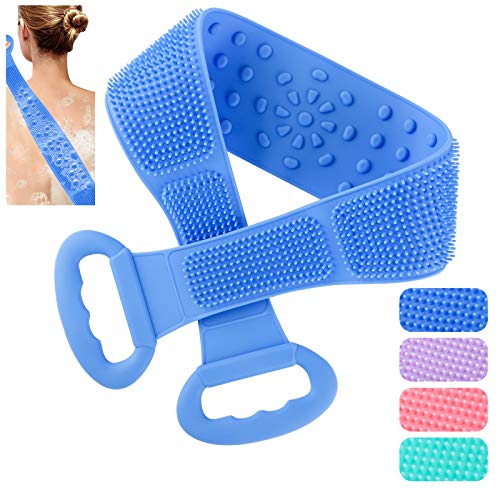 Geloo Silicone Back Scrubber for Shower, Silicone Body Scrubber Brush, 2020 Version Bath Accessories for Women and Men, Larger Size 31.4 Inch Body Brush More Friendly and Comfortable (Blue)