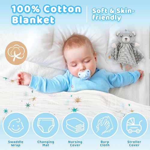Image of Newborn Baby Boy Gift, 9 Pcs Baby Gifts for Boys Newborn Essentials, New Baby Boy Gift Basket Baby Shower Gender Reveal Gifts, New Mom Gift Swaddle Blanket Bear Rattle Gift Set