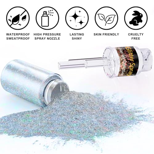 Hair and Body Glitter Spray, 1PC Glint-Rainbow Glitter Hairspray Dry Powder Makeup for Clothes, Festival Rave Prom Loose Sparkle Powder,Holographic Ultra Fine Resin Glitters for Crafts (Glint-Rainbow) - Thumbnail 3